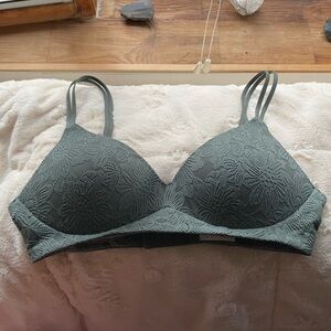 36B Aerie Hunter Green Lace Wireless Padded Bra with Adjustable Straps